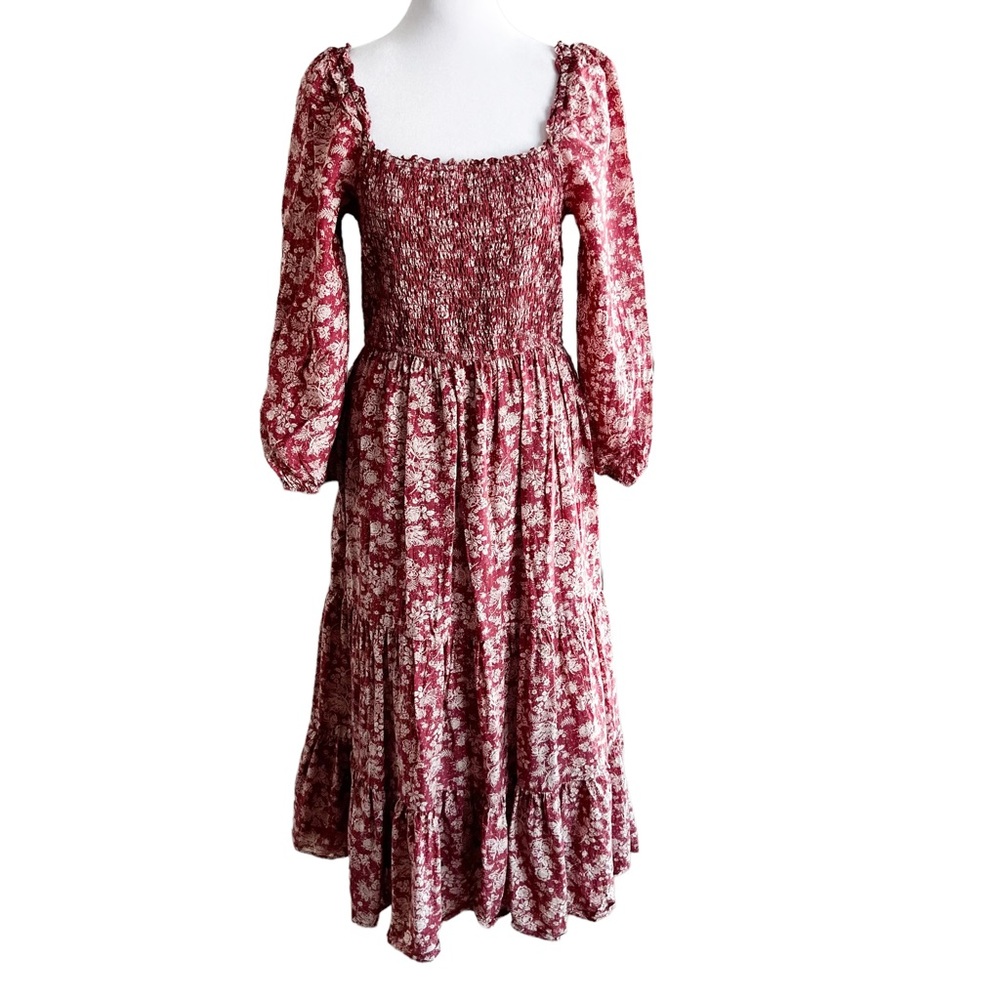 NEW Lucky Brand Floral Midi Dress Smocked Size M NWOT.